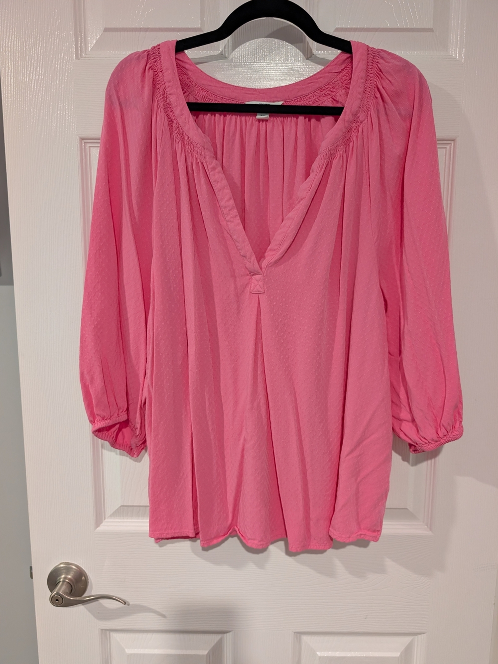 Crown & Ivy Pink Plus Size 3/4 Sleeve Peasant Top in Size 3X